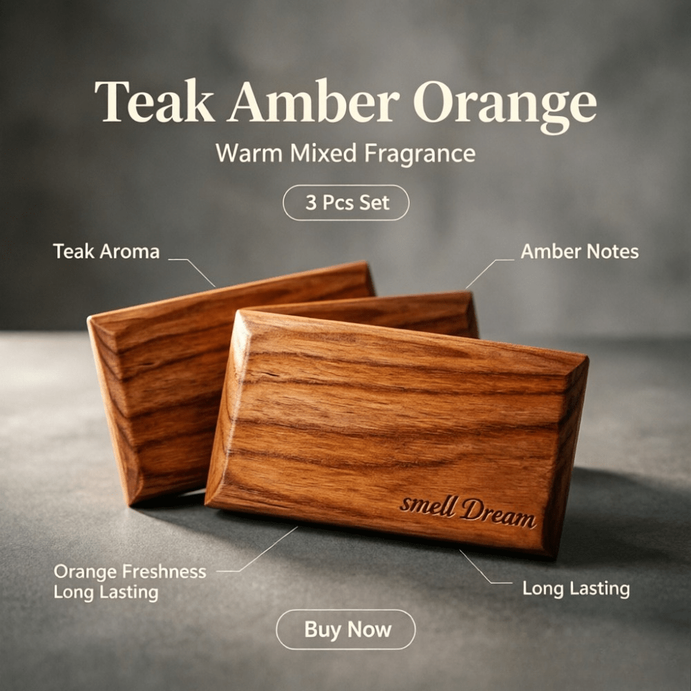 Home Fragrance Set - Auto-Lufterfrischer Teak Amber Orange Holzduft Block